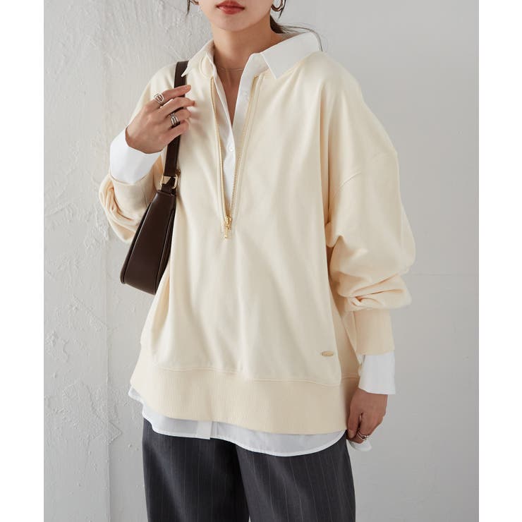 アイボリー | フロントハーフジップスウェット | RANAN