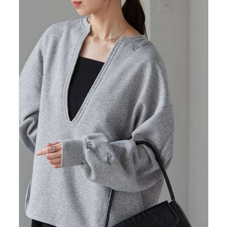 深Ｖネックロゴ刺繍スウェット | RANAN | 詳細画像1 