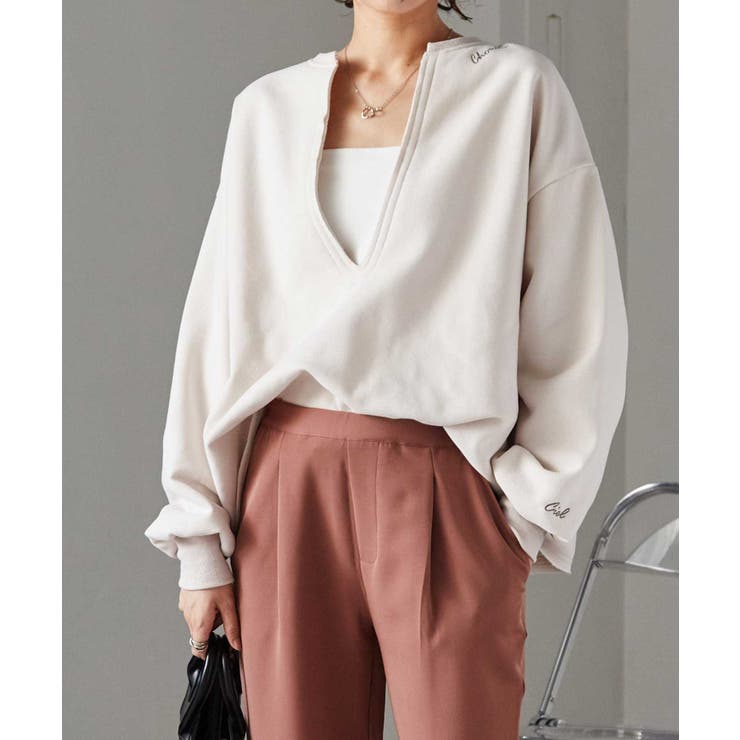 深Ｖネックロゴ刺繍スウェット | RANAN | 詳細画像12 