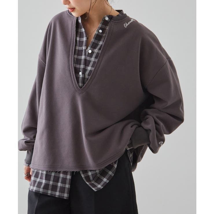 深Ｖネックロゴ刺繍スウェット | RANAN | 詳細画像13 