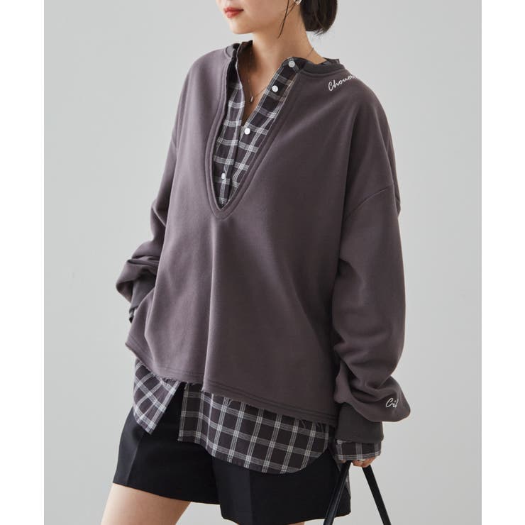 深Ｖネックロゴ刺繍スウェット | RANAN | 詳細画像14 