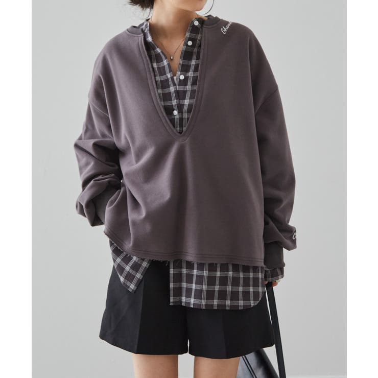 深Ｖネックロゴ刺繍スウェット | RANAN | 詳細画像15 