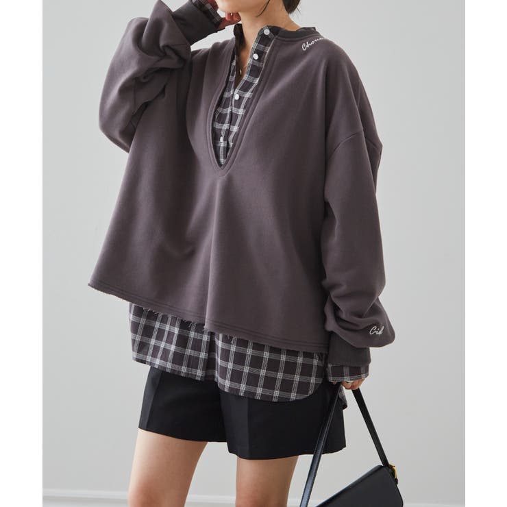 深Ｖネックロゴ刺繍スウェット | RANAN | 詳細画像16 