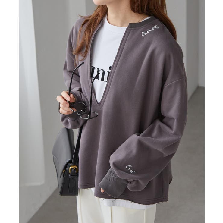 深Ｖネックロゴ刺繍スウェット | RANAN | 詳細画像17 