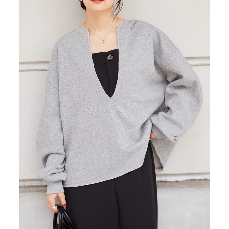 深Ｖネックロゴ刺繍スウェット | RANAN | 詳細画像2 