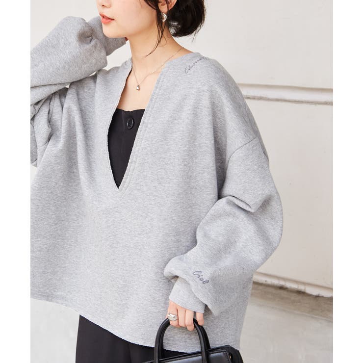 深Ｖネックロゴ刺繍スウェット | RANAN | 詳細画像4 