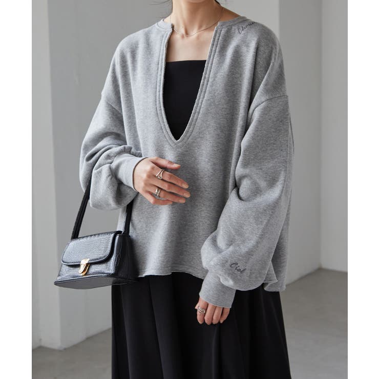 深Ｖネックロゴ刺繍スウェット | RANAN | 詳細画像6 