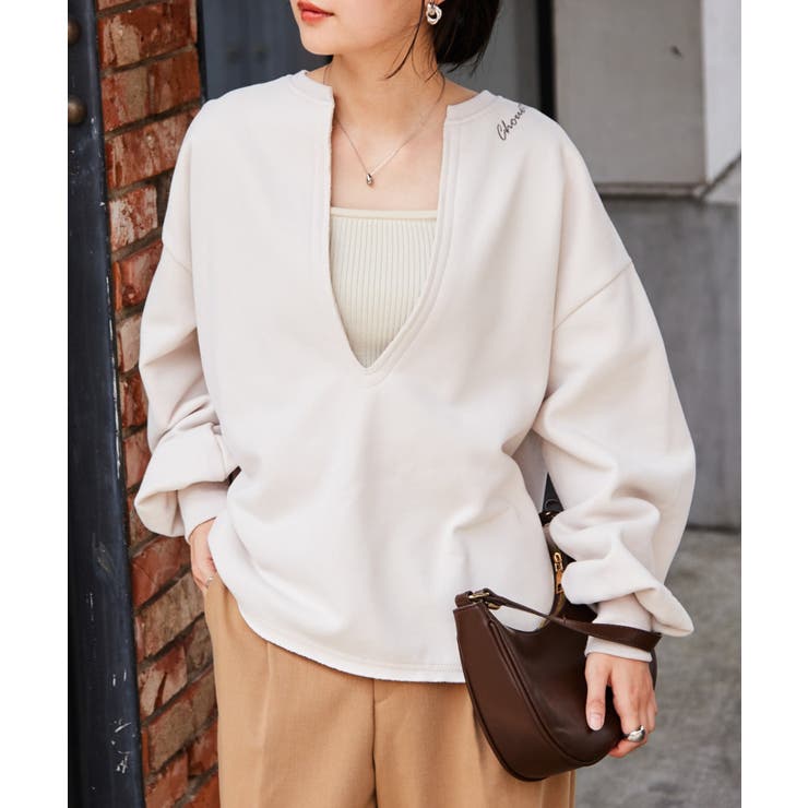 深Ｖネックロゴ刺繍スウェット | RANAN | 詳細画像9 