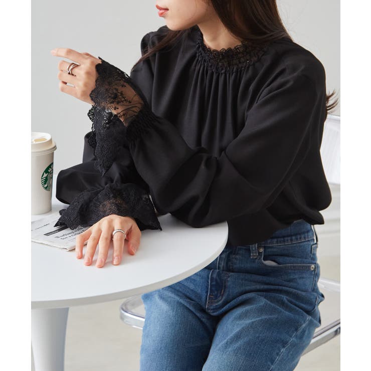 レースフリルプチハイネックブラウス[品番：RANW0000085]｜RANAN
