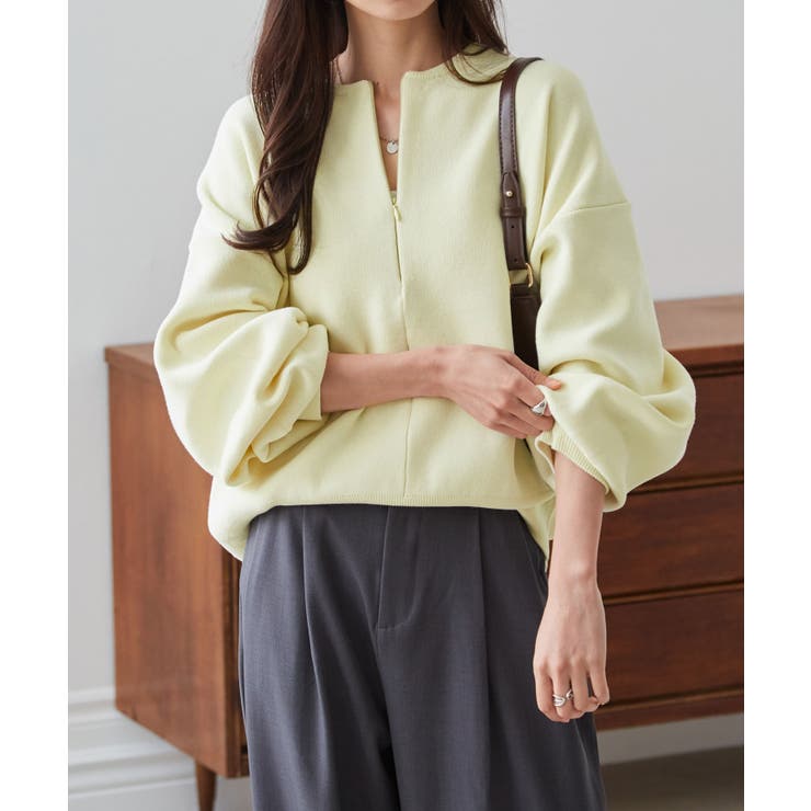 イエロー | ハーフジップスウェットライクニット | RANAN