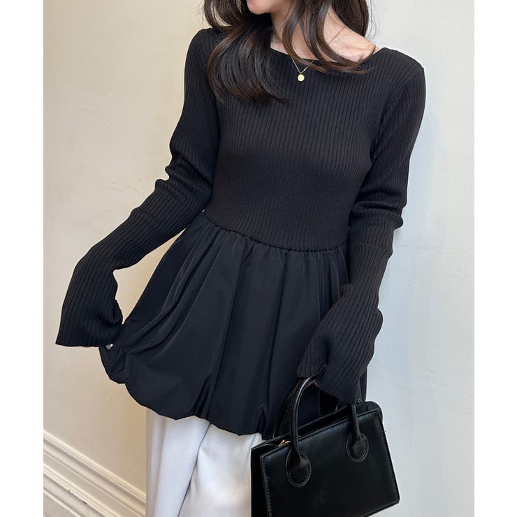 ブラック | 裾バルーンドッキングリブニット | RANAN