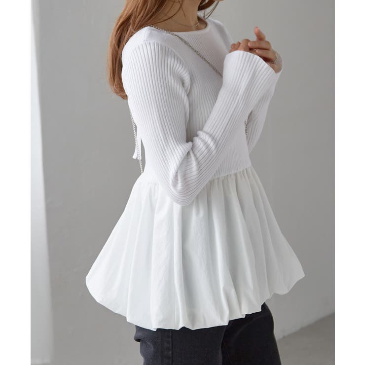 ホワイト | 裾バルーンドッキングリブニット | RANAN