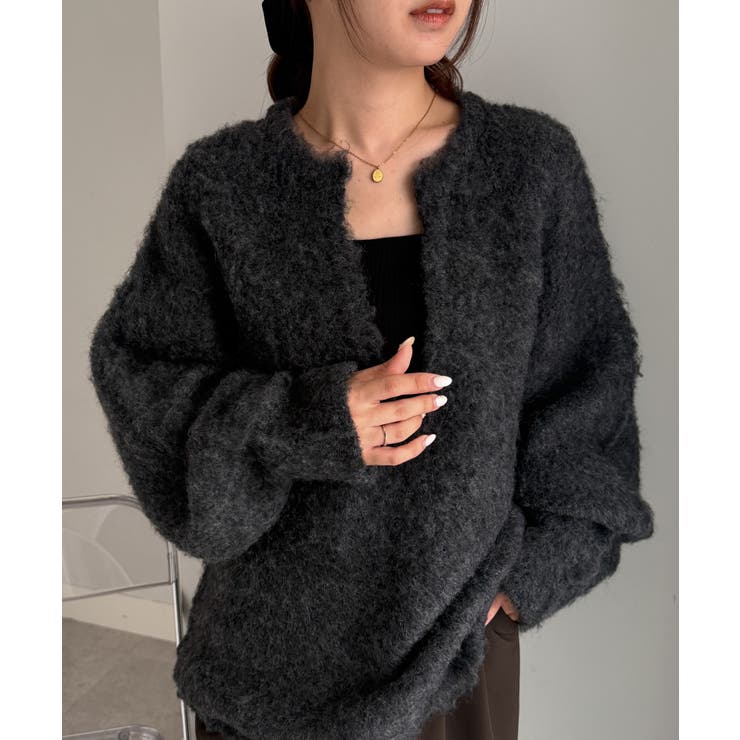 チャコール | ディープキーネックシャギーニット | RANAN