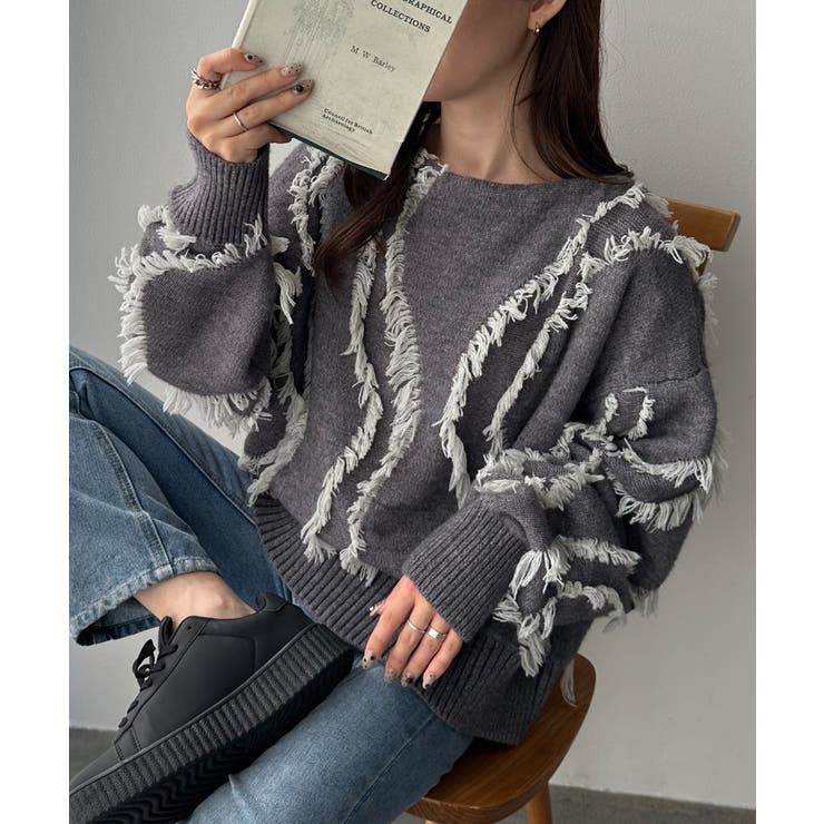 グレー | ニュアンスフリンジニット | RANAN