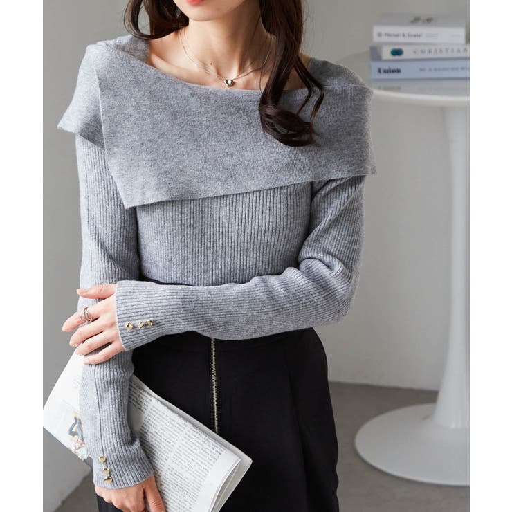 グレー | アシメオフショルリブニット | RANAN