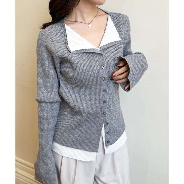 レイヤード配色ニットカーディガン | RANAN | 詳細画像1 