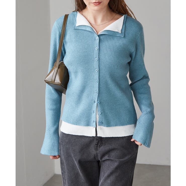 ブルー/オフホワイト | レイヤード配色ニットカーディガン | RANAN