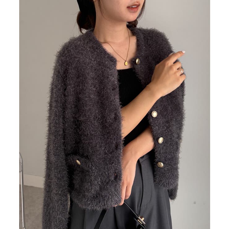 ゴールドボタンラメフェザーカーディガン | RANAN | 詳細画像12 