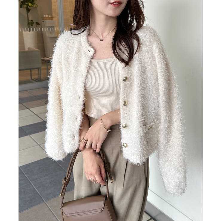 ゴールドボタンラメフェザーカーディガン | RANAN | 詳細画像2 