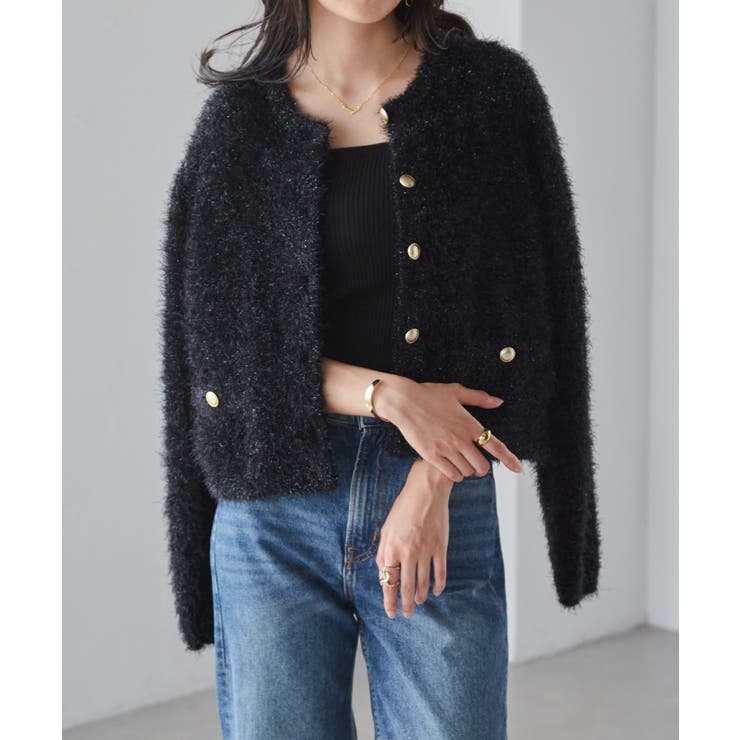 ゴールドボタンラメフェザーカーディガン | RANAN | 詳細画像7 