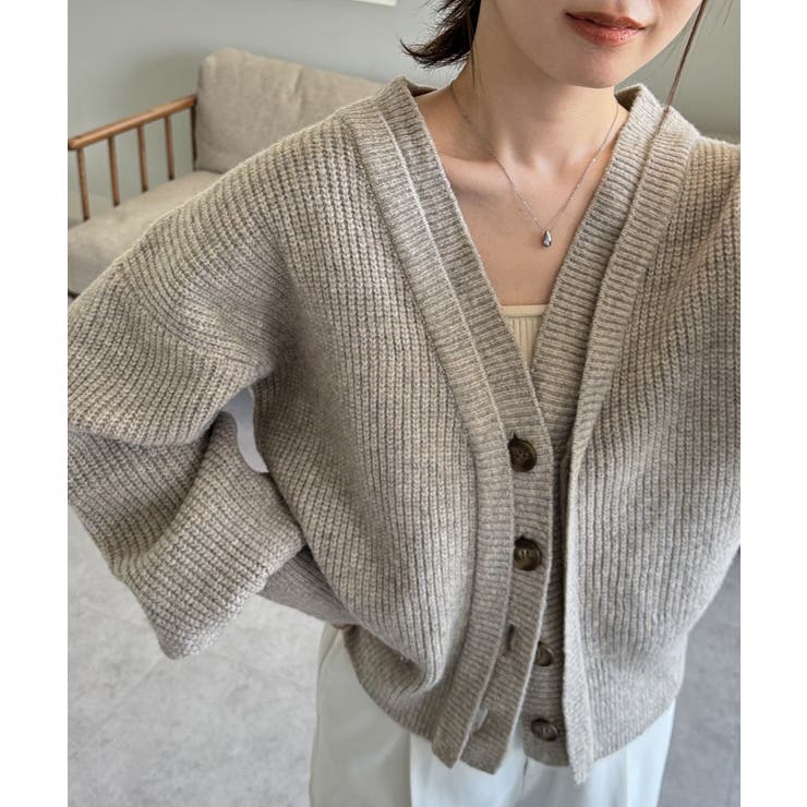 ベージュ | フロントレイヤードＶカーディガン | RANAN