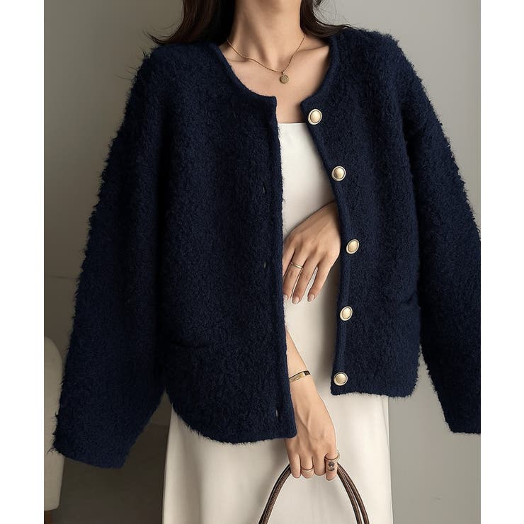 ゴールド調ボタンループ編みニットジャケット | RANAN | 詳細画像19 