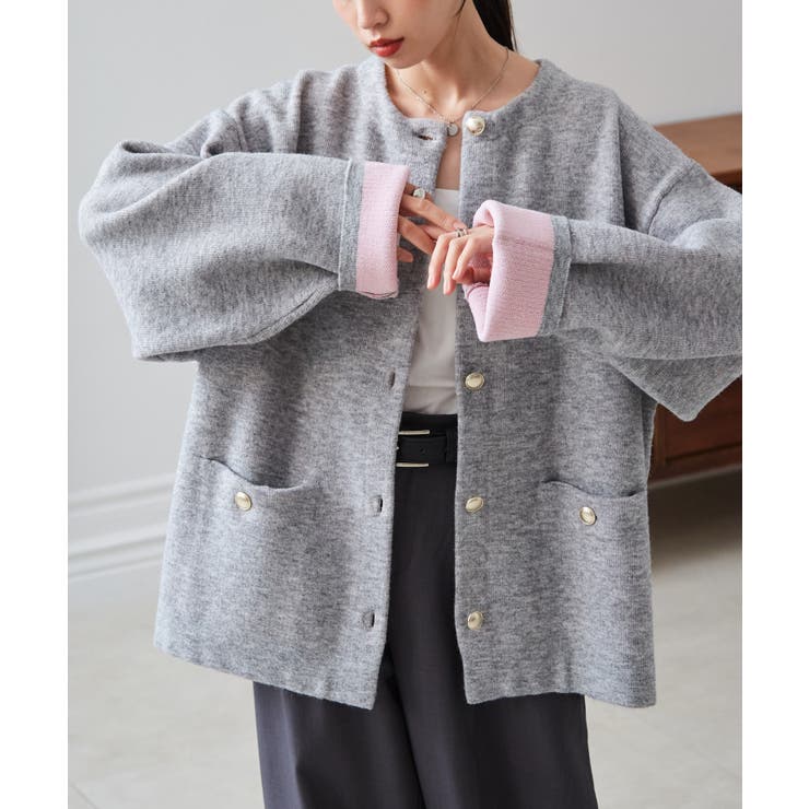 ゴールドボタン裏配色ニットカーディガン | RANAN | 詳細画像16 