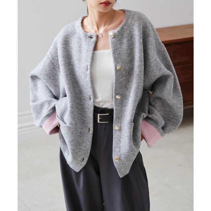 ゴールドボタン裏配色ニットカーディガン | RANAN | 詳細画像17 