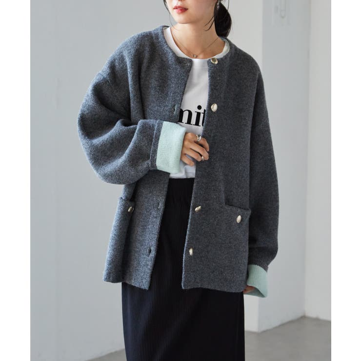 ゴールドボタン裏配色ニットカーディガン | RANAN | 詳細画像4 