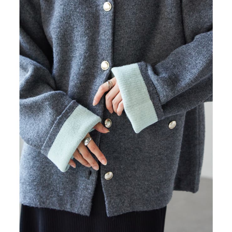 ゴールドボタン裏配色ニットカーディガン | RANAN | 詳細画像7 