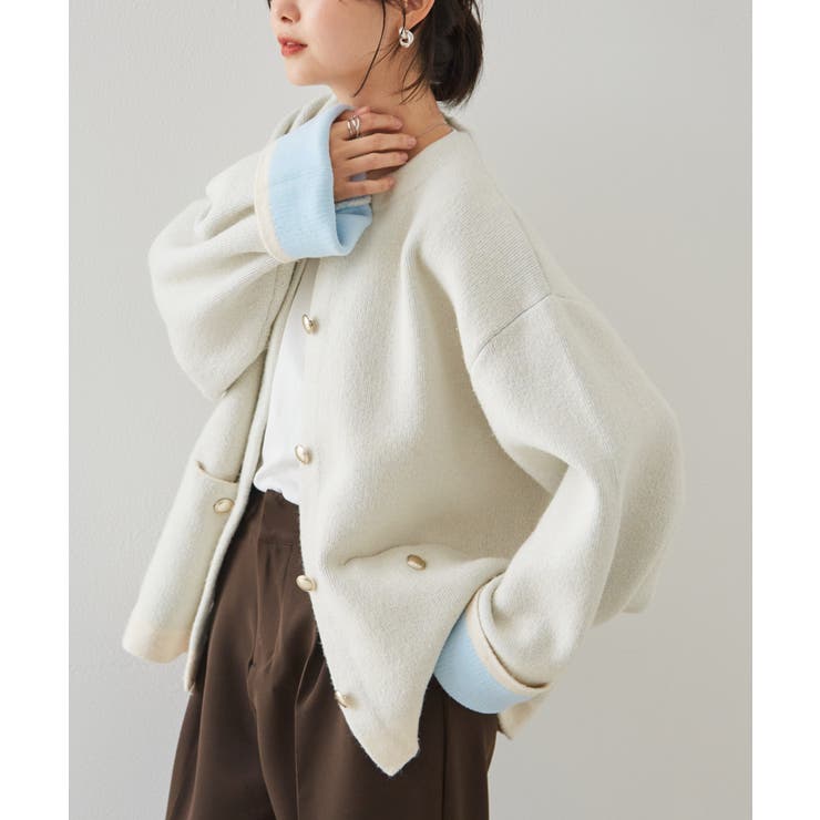 ゴールドボタン裏配色ニットカーディガン | RANAN | 詳細画像9 