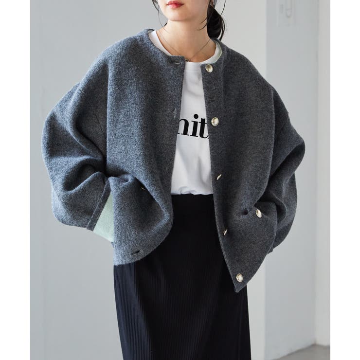 チャコール | ゴールドボタン裏配色ニットカーディガン | RANAN