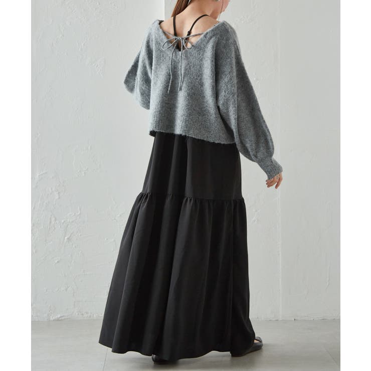 グレー/ブラック | シャギーニット×キャミワンピースセット | RANAN