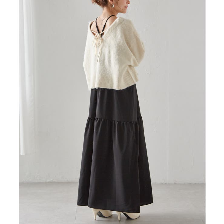 アイボリー/ブラック | シャギーニット×キャミワンピースセット | RANAN