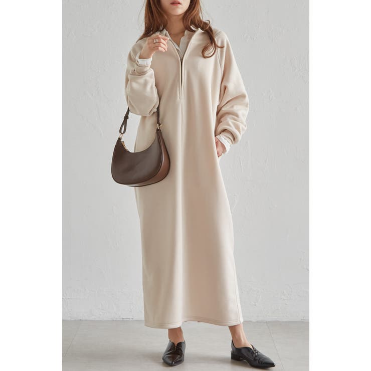 アイボリー | 裏起毛ハーフジップワンピース | RANAN