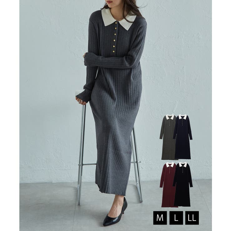 ポロカラーリブニットワンピース | RANAN | 詳細画像1 