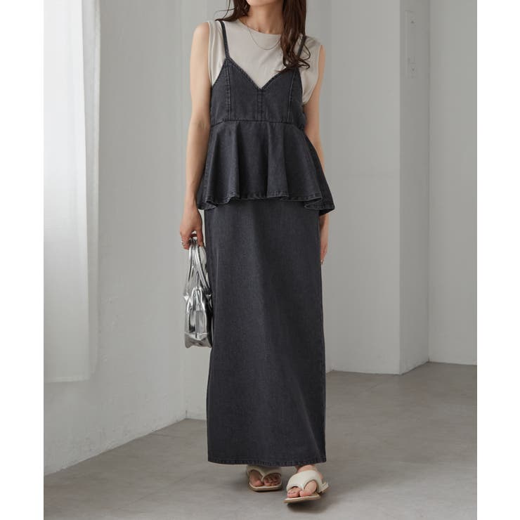 ブラック | デニムペプラムキャミワンピース | RANAN