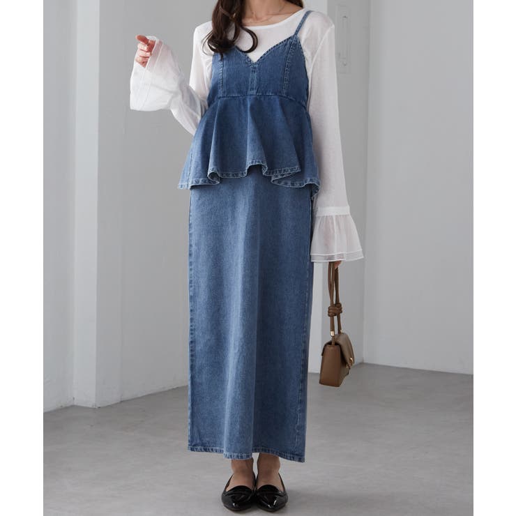 ブルー | デニムペプラムキャミワンピース | RANAN