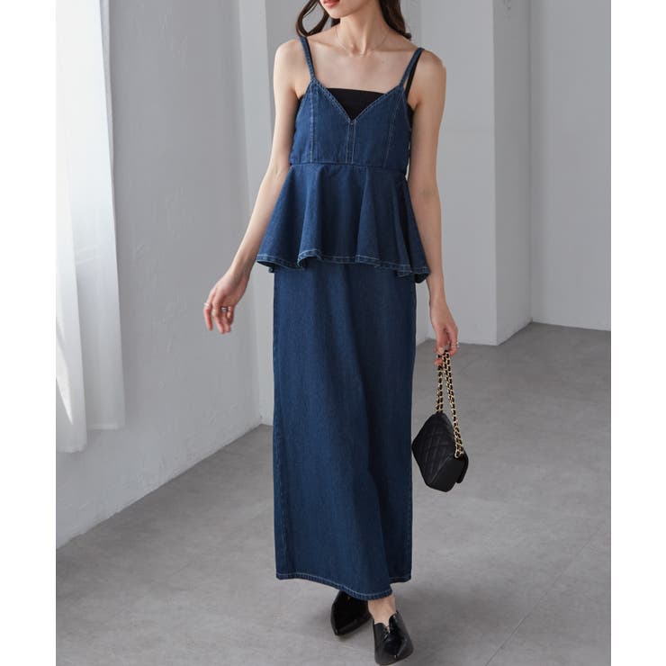 ネイビー | デニムペプラムキャミワンピース | RANAN