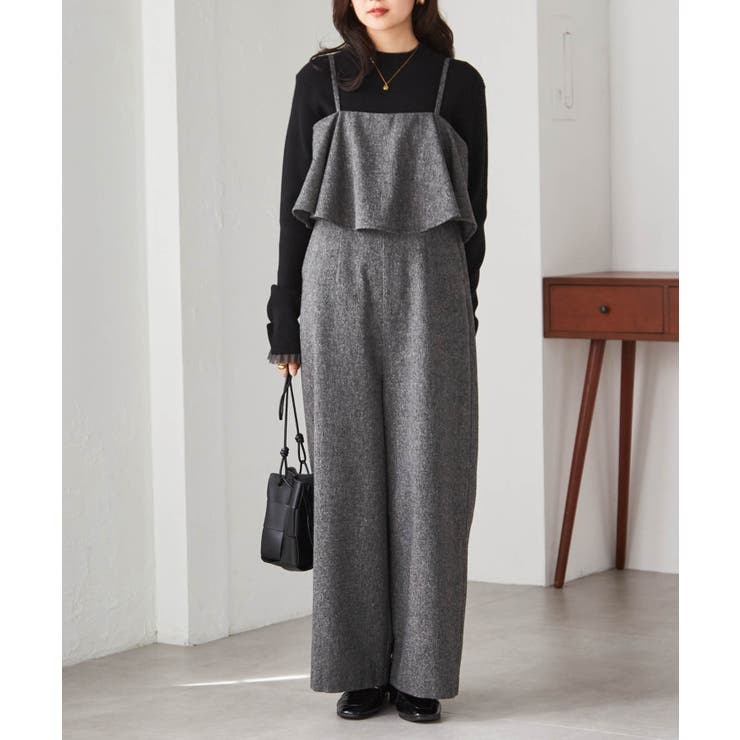 ブラック | ツイードフリルサロペット | RANAN