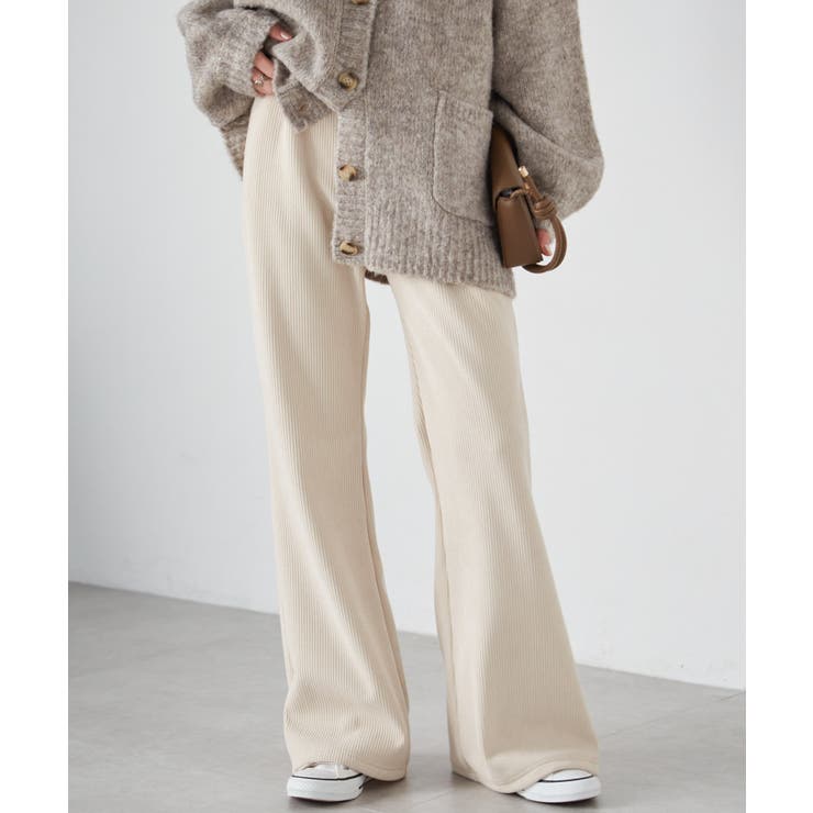 ベージュ | あったか裏ベロアニットコールフレアパンツ | RANAN