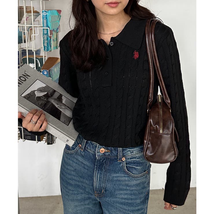 ＜Ｕ．Ｓ．Ｐ＞刺繍長袖ケーブルポロニット | RANAN | 詳細画像1 