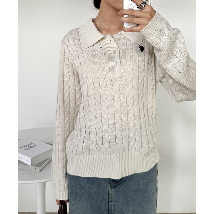 ＜Ｕ．Ｓ．Ｐ＞刺繍長袖ケーブルポロニット | RANAN | 詳細画像16 