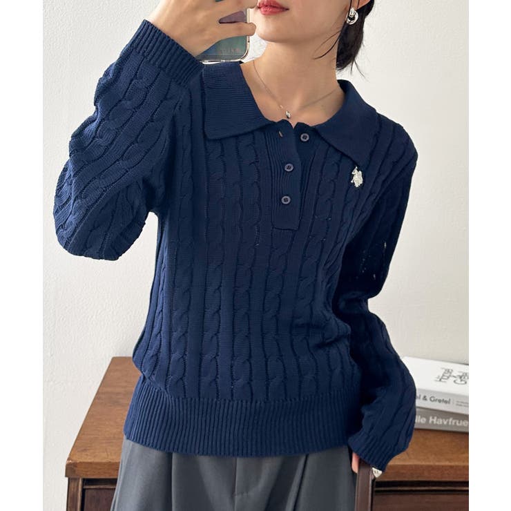 ＜Ｕ．Ｓ．Ｐ＞刺繍長袖ケーブルポロニット | RANAN | 詳細画像31 