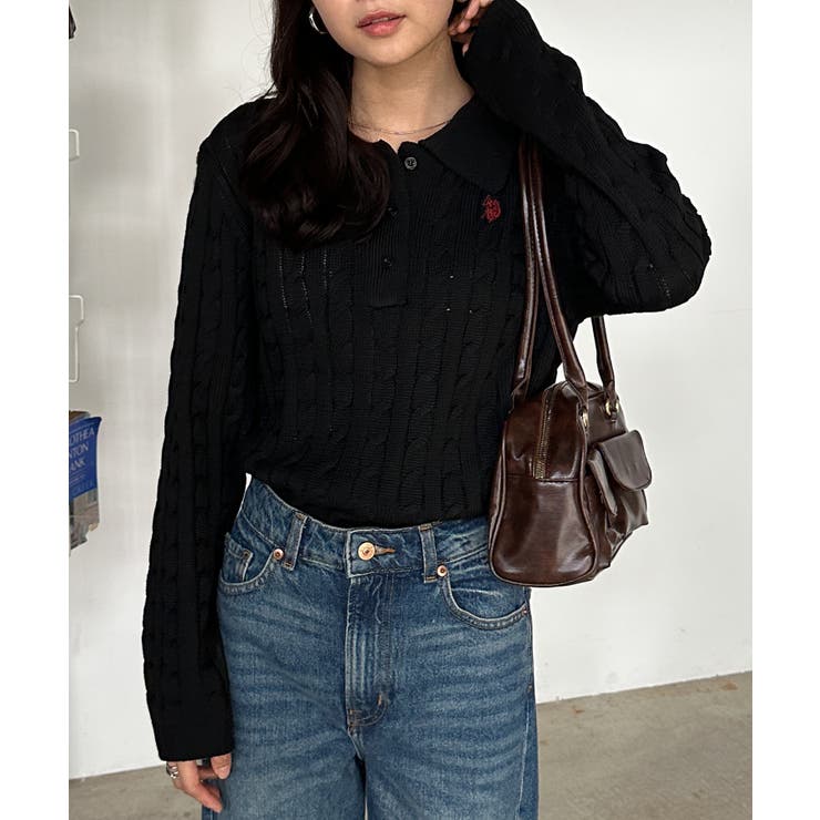 ＜Ｕ．Ｓ．Ｐ＞刺繍長袖ケーブルポロニット | RANAN | 詳細画像4 