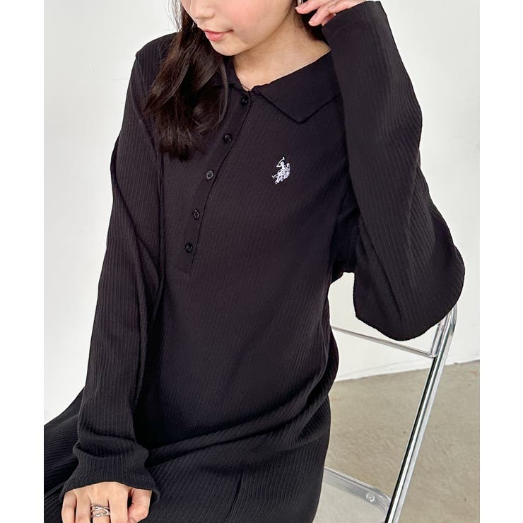 ブラック | ＜Ｕ．Ｓ．Ｐ＞ポロ衿長袖リブワンピース | RANAN