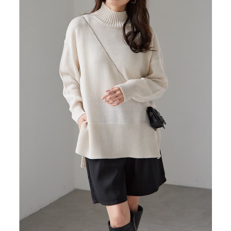 ハイネックワイドリブ使いカラーニットチュニック | RANAN | 詳細画像1 