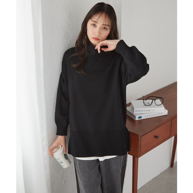 ハイネックワイドリブ使いカラーニットチュニック | RANAN | 詳細画像20 