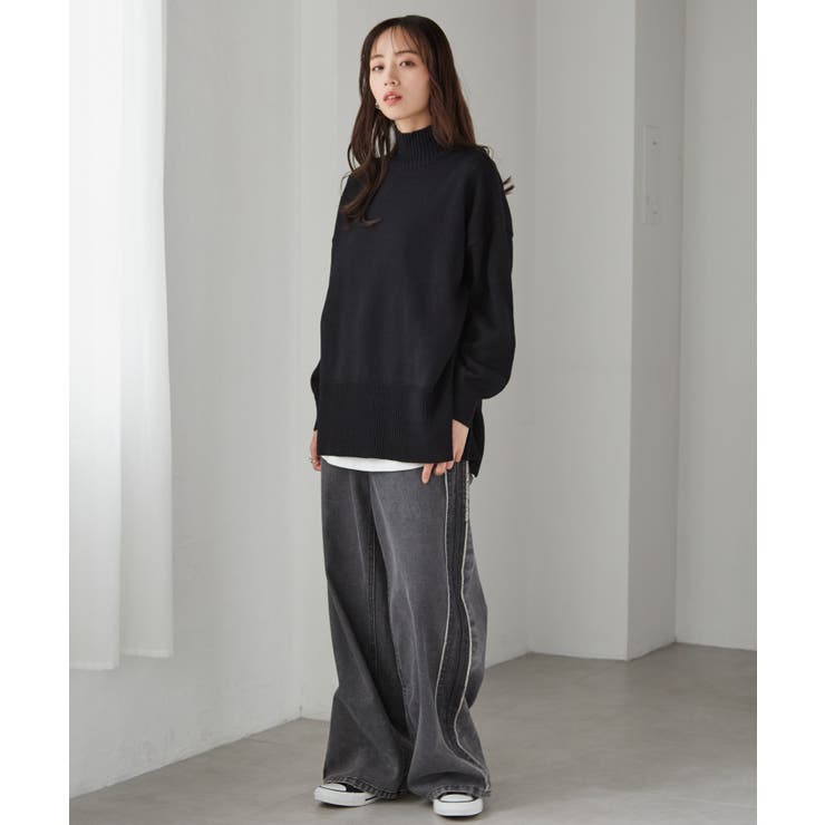 ハイネックワイドリブ使いカラーニットチュニック | RANAN | 詳細画像22 
