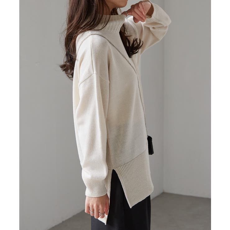 ハイネックワイドリブ使いカラーニットチュニック | RANAN | 詳細画像3 